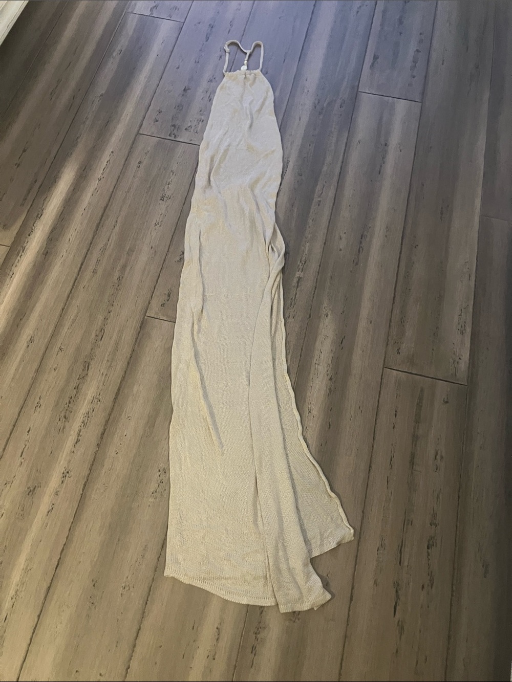Flook the Label Cream Seashell Embellished high slit Knit maxi Dress XS